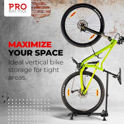 PRO BIKE TOOL Vertical Upright Bicycle Floor Stand - Freestanding Indoor Bike Storage Rack for Garage or Apartment - No Drill - Compatible with Tire Widths of up to 2.3" and Wheel Sizes up to 29"