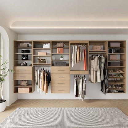 Modular Closet Organizer, 90" Wide Wardrobe Tower System with Towers and Hanging, Wall Mounted, Bedroom, Wood