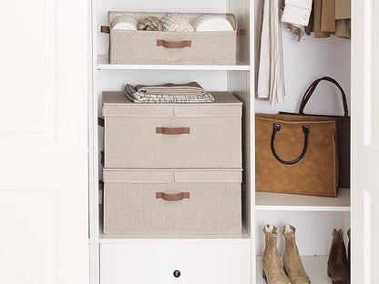 StorageWorks Extra Large Storage Bins with Lids, 55L Decorative Organizer with Divider Board, Fabric Boxes with Handles, Mixing of Brown & Beige, 2-Pack