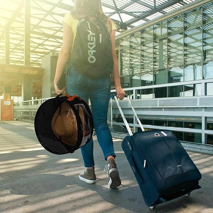 Veki Hat Organizer, Hat Box for Women Storage, Large Clear Felt Hats Box, Wide Brim Cowboy Hats Storage Boxes for Men, Round Brim Cap Boxes With Dustproof Lid for Travel and Wardrobe (Black)