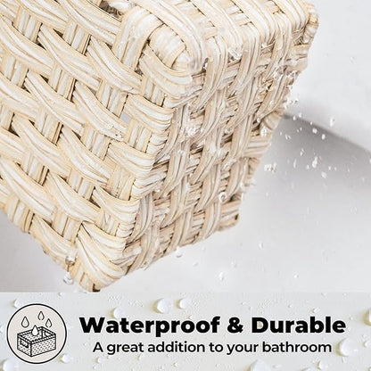 GRANNY SAYS Bathroom Baskets for Organizing, Wicker Basket for Storage, Wicker Baskets for Shelves, Waterproof Back of Toilet Storage Basket, 3 Section Bathroom Organizer Basket, 2-Pack