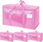 TICONN 4 Pack Extra Large Moving Bags Heavy Duty with Zippers & Carrying Handles, Durable Storage Bags Moving Boxes for Closet Organizers and Storage (4 Pack, Pink)