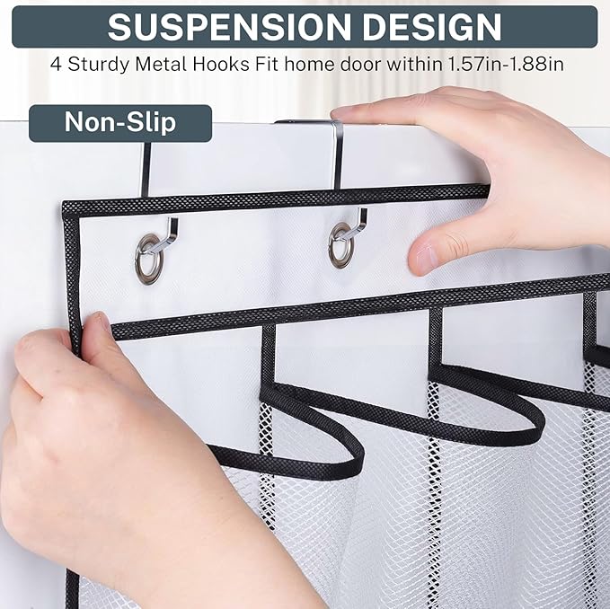 2PCS 40-Pocket Over the Door Shoe Organizer, Hanging Shoe Rack for Closet Door,Shoes Storage Holder Hanger with Large Mesh Pocket for Women Men Shoes,Flip Flops (White-B2)