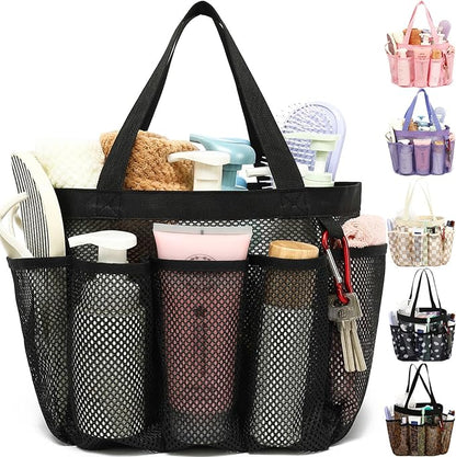 Fammart Mesh Shower Caddy Portable for College Dorm Room Essentials, Odorless Polyester Large Shower Tote Bag with Dual Handles, 8-Pocket Quick-Dry Toiletry Organizer for Travel, Beach, Camping, Gym