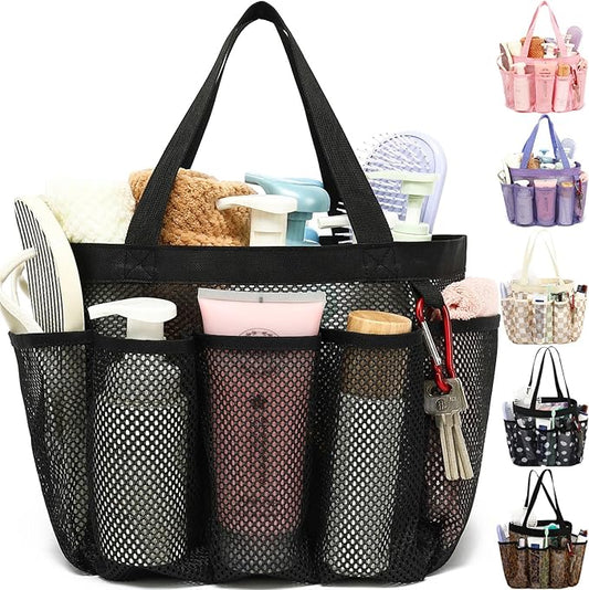 Fammart Mesh Shower Caddy Portable for College Dorm Room Essentials, Odorless Polyester Large Shower Tote Bag with Dual Handles, 8-Pocket Quick-Dry Toiletry Organizer for Travel, Beach, Camping, Gym