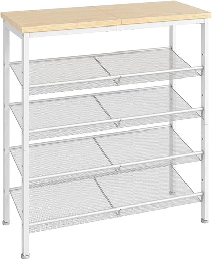 HOOBRO Shoe Rack for Entryway, 5-Tier Shoe Organizer with Adjustable Mesh Shelves, 12-16 Pairs of Shoes, Spacious Floor Mount, Metal, Industrial, Shoe Shelf for Closet, Natural and White WN12XJ01