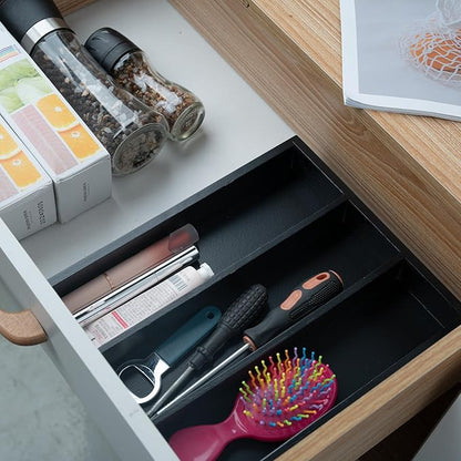 Fibogollo Silverware Organizer Bamboo Kitchen Drawer Organizer, Flatware Organizer Tray for Kitchen, Flatware, Utensils（Black）