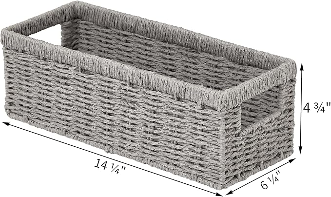 Vagusicc Wicker Storage Basket, Paper Rope Wicker Baskets with Handles, Toilet Paper Basket for Toilet Tank Top, Small Wicke Baskets for Organizing Shelves, 2-Pack, Grey