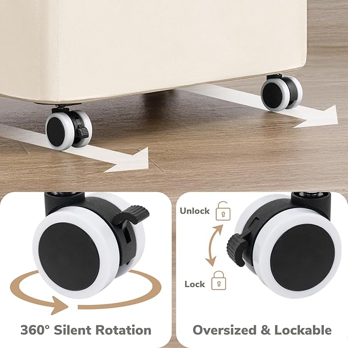 Goodpick Laundry Basket with Wheels, Large Laundry Hamper with Lid 100L Clothes Hamper with Removable Laundry Bag Collapsible Dirty Clothes Basket for Laundry Room, Bedroom, Beige