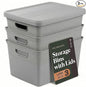 BINO | Plastic Storage Bins with Lids, 22 Liter - 3 Pack, Natural Grey | THE BRAIDED COLLECTION | Plastic Bins for Organization Woven Storage Baskets for Organizing Pantry Shelf Organizer Basket Bin