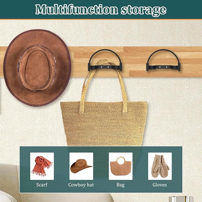 4 Pcs Metal Cowboy Hat Rack, Wall Mounted, Black Cap Holder, Multifunctional Western Rustic Decorative Cowboy Hat Hooks for Home Apartment Dormitory