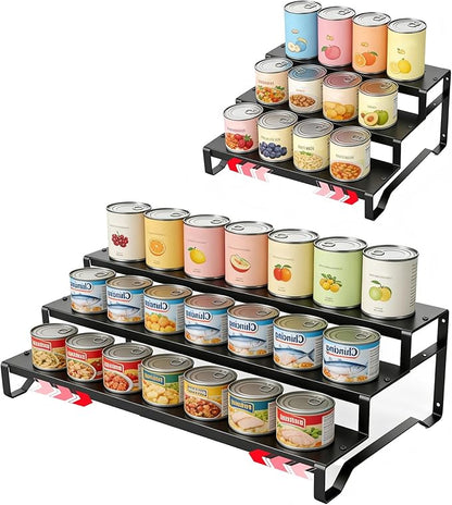 3 Tier Expandable Can Rack Organizer for Pantry, Adjustable 13"-21" Metal Soda Can Organizer, Pantry Organization Canned Food Storage Holder for Kitchen Cabinet Countertop, Black 1Pack