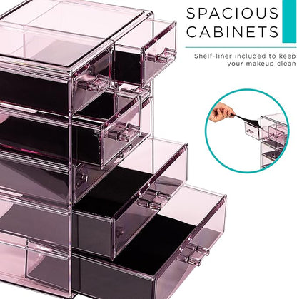 Sorbus Acrylic Makeup Organizer Set, 7-Drawer Vanity & Countertop Cosmetic Storage with Small & Wide Drawers, Purple Makeup Storage for Brushes, Lipsticks, Jewelry – Holiday Gift for Women & Teens