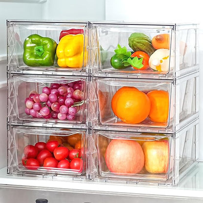 Clemate 6Pack Pantry Organizers and Storage,Clear Stackable Kitchen Storage Organizer,Foods Organizer Bins with Handles, Easily Assemble for Bathroom, Kitchen, Refrigerator, Pantry, Cabinet, Closet