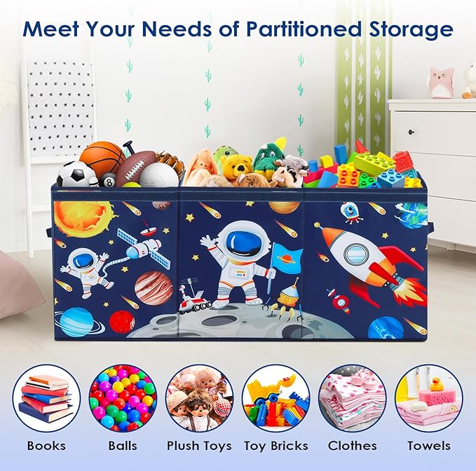 Large Toy Box Chest Organizer with Flip Lid for Kids, Collapsible Oxford Toy Storage Box with Handles for Boys Girls, Sturdy Waterproof Storage Organizer for Bedroom Playroom Nursery, 37.7×12.5×15.7''