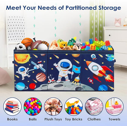 Large Toy Box Chest Organizer with Flip Lid for Kids, Collapsible Oxford Toy Storage Box with Handles for Boys Girls, Sturdy Waterproof Storage Organizer for Bedroom Playroom Nursery, 37.7×12.5×15.7''