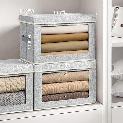 Homsorout Storage Bins with Lids, 6 Pack Large Storage Cubes with Window, Closet Bins with Lids & Handles, Fabric Box for Organizing Clothes, Towels, Books, Blended