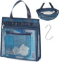 F-color Mesh Shower Caddy Portable Hanging - 3 Pockets Small Shower Bag Tote for Camping, Gym, Travel, Toiletry, Quick Dry Bathroom Essentials with S Hook, Navy Blue