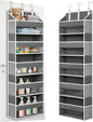 Over the Door Organizer with 5 Large Pockets and 10 Mesh Side Pockets, Hanging Organizer with Clear Windows 44 lbs Weight Capacity for Bedroom, Bathroom, Pantry, Nursery Dark Gray