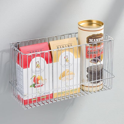 iDesign Classico Steel Wire Over-The-Cabinet Door Hanging Storage Basket - 5.2" x 11.4" x 13.4", Chrome