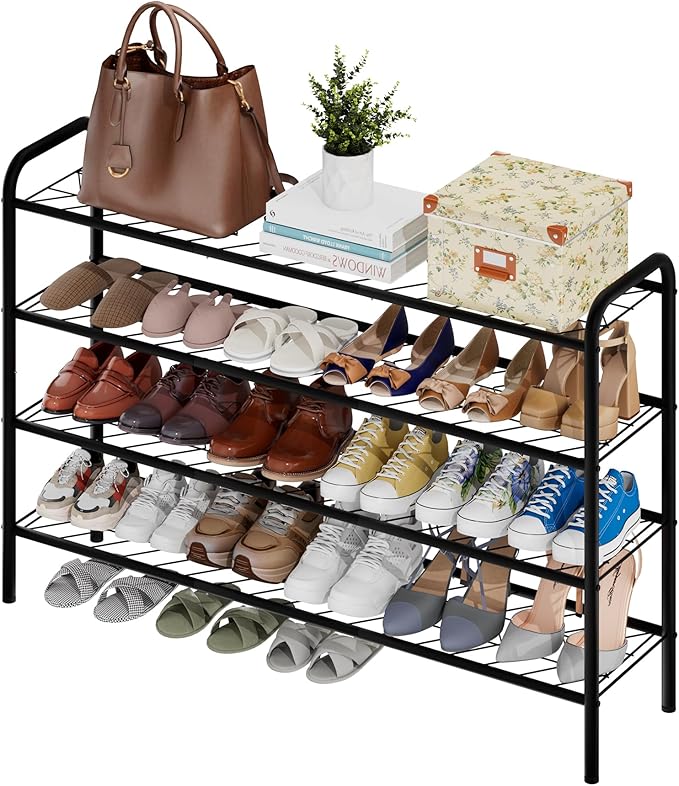 viewcare Long Shoe Rack for Closet, 4-Tier Extra Long Shoe Rack for Entryway & Garage, Black Shoe Organizer Holds 20-23 Pairs, Sturdy Metal Construction