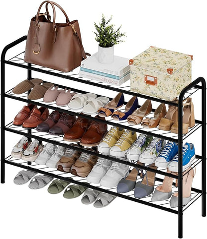 viewcare Long Shoe Rack for Closet, 4-Tier Extra Long Shoe Rack for Entryway & Garage, Black Shoe Organizer Holds 20-23 Pairs, Sturdy Metal Construction
