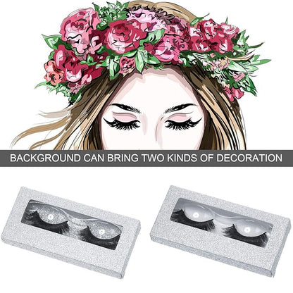 Maitys 50 Sets Empty Lash Case Set, Include Empty Eyelash Box Packaging Storage Box, Eyelash Boxes Tray False Storage, Internal Background Paper(Silver)