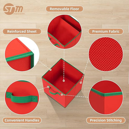 STORAGE MANIAC Storage Cubes, 11 Inch Durable 6 Pack Storage Shelf Basket for Christmas, Fabric Foldable Collapsible Bins with Handles for Organization, Closet, Shelves, Offices, Toys, Red