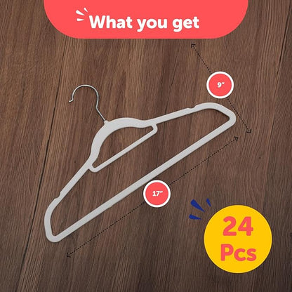 Heavy Duty Plastic Hangers, White - Pack of 24 Clothes Hangers with Hook for Scarves, Belts, and Straps - Durable Hanger for Clothing, Shirts, Suits, Coats and Everyday Use