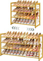 FAVOOSTY 4-Tier Expandable Shoe Rack, Adjustable Shoe Shelf Storage Organizer Space Saving Metal Free Standing Shoe Rack for Entryway Closet Doorway, Gold