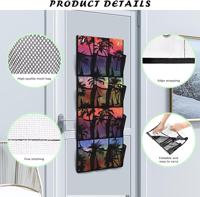 Palm Tree Over the Door Organizer Bathroom Door Storage for Toiletries Space Saving Hanging Shoe Organizer Rack for Closet College Dorm Room Garage Bedroom Classroom