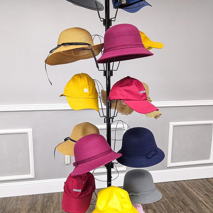 FixtureDisplays® 6-Tier 24 Hat Rotating Hat Display Rack Free Standing Headwear Wig Rack Metal Floor Rack for Caps, Wigs & Hats 20X20X74" 18164-24HAT-NPF