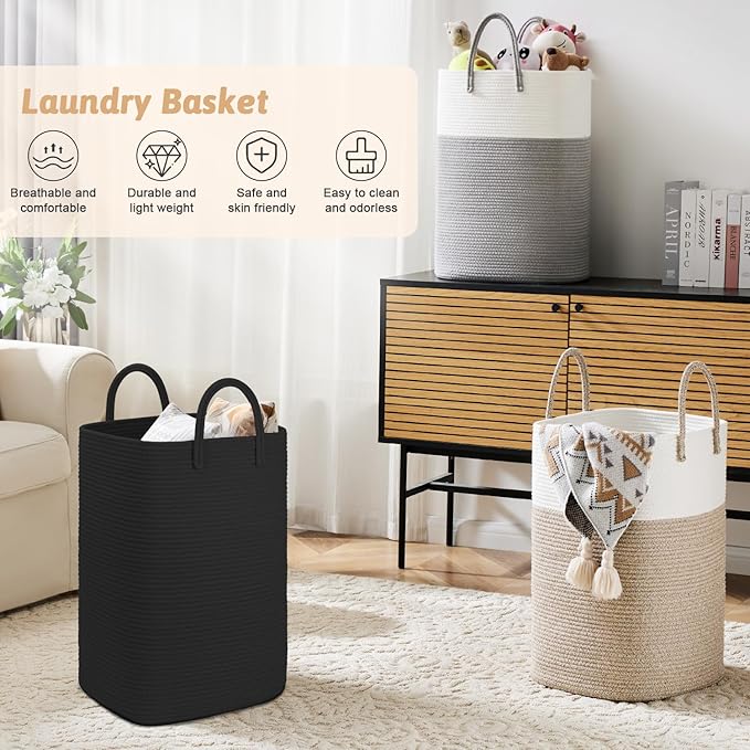 Artfeel Laundry Basket,Woven Cotton Rope Laundry Hamper,60L Versatile Storage for Dirty Clothes,Baby Toys,and Blankets in Bathroom, Nursery,and Living Room