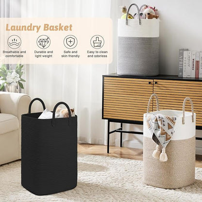 Artfeel Laundry Basket,Woven Cotton Rope Laundry Hamper,60L Versatile Storage for Dirty Clothes,Baby Toys,and Blankets in Bathroom, Nursery,and Living Room