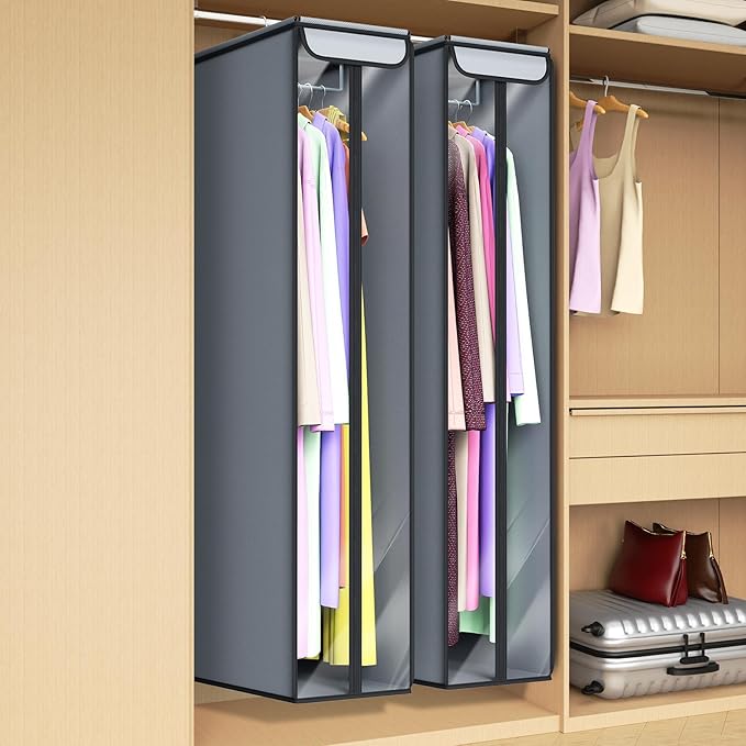 Univivi Garment Bags for Hanging Clothes 60", Hanging Garment Bags for Closet Storage with Large Clear Window, Garment Storage Bags for Suits, Coats, Dresses, 2 Pack