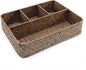 Wicker Baskets 4-Section Tea Bag/Sugar Packet Holder,Seagrass Woven Compartment Organizer,Storage Rattan Divided Basket,Office-Desk Baskets for Shelves,Pantry,Coffee Organizer,Countertops-Brown
