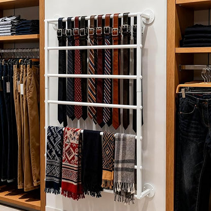 Wall Mounted Display Rack, 7-Layer Wrapping Paper Ribbon Organizer Scarves Tie & Scarf Rack Belts Towel Holder Necktie Hijab Stand Metal Shelving for Home, Retail Stores, Flower Shop