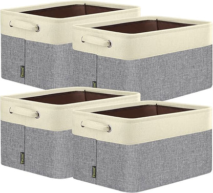 BALEINE 4 Pack Fabric Closet Storage Bins for Shelves, Linen Closet Organizers and Storage, Decorative Baskets for Organizing, Shelf, Clothes, Home, Office (Grey, 14''x10''x8.5'')