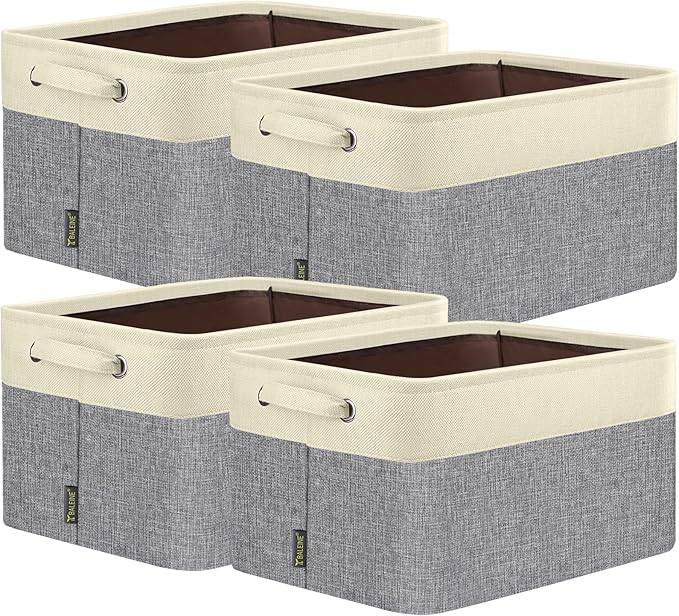 BALEINE 4 Pack Fabric Closet Storage Bins for Shelves, Linen Closet Organizers and Storage, Decorative Baskets for Organizing, Shelf, Clothes, Home, Office (Grey, 17''x13''x10.5'')