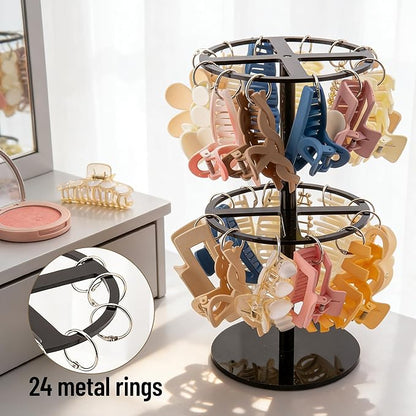 2-Tier Black Acrylic Claw Clip Organizer Rack-Large Capacity Hair Claw Clips Holder for Bathroom, Bedroom- Durable Clear Hair Accessories Organizer Storage for Women and Girls (Black)