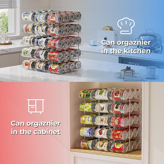 Stackable 5 Tiers Can Organizer Pantry 4 Packs Clear Width Adjustable Soda Can Organizer for Refrigerator Expandable Soda Can Dispenser