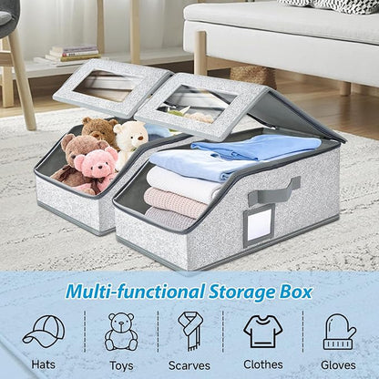 Hat Storage for Baseball Caps,2 PCS Stackable Hat Storage Boxes holds up to 24 Caps Hat Organizer for Closet, Sturdy Snapback Hat Boxes for Women&Men with Clear Window for Closet, Grey