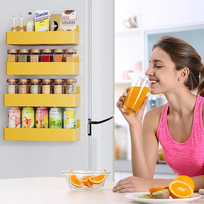 Mystozer Magnetic Spice Rack for Refrigerator, Kitchen Organizer and Storage Shelf, Yellow(4 Pack)…
