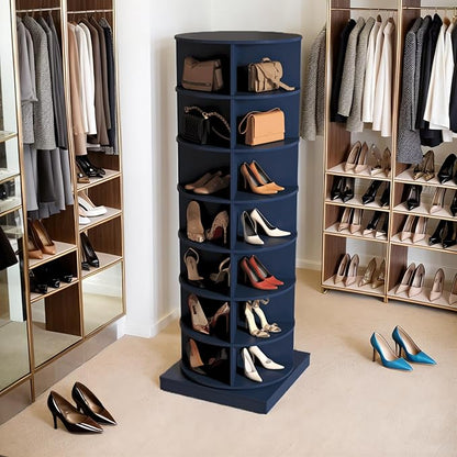 Rotating Shoe Rack Tower, 360-Degree Circular Storage Organizer for Shoes and Handbags, Vertical Space-Saving Cabinet for Entrance Hall, Independent Rotating Shoe Shelf(B-Blue)