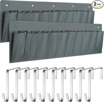 2 Pack RV Hanging Shoe Organizer, 10 Pockets Storage With Sturdy Hooks, Bed Organizer for Shoes, Toys and Tool Accessories, Grey