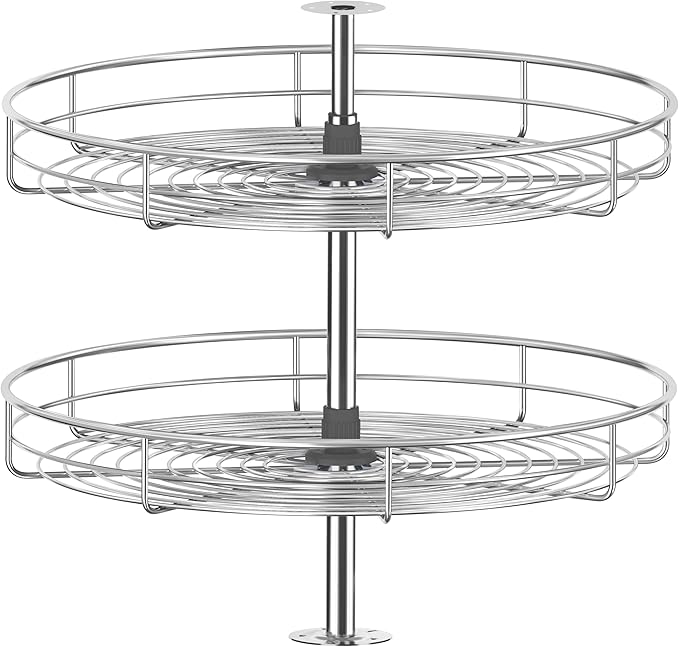 JOWBOOW 24" Chrome Corner Cabinet Lazy Susan, Full Circle Corner Cabinet Lazy Susan Replacement Shelves Rotating Rack for Corner Base Kitchen