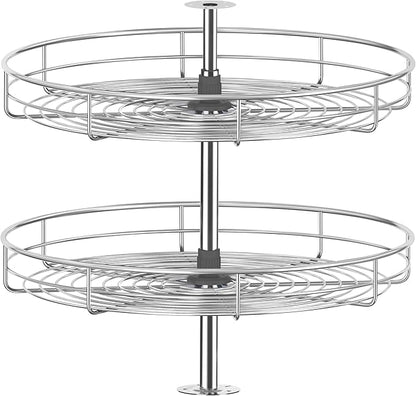 JOWBOOW 24" Chrome Corner Cabinet Lazy Susan, Full Circle Corner Cabinet Lazy Susan Replacement Shelves Rotating Rack for Corner Base Kitchen