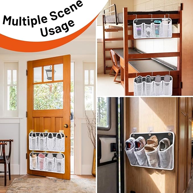 RV Shoe Storage for Bedside - 4 Pocket Wall Mounted Entryway Shoes Rack, Bed Hanging Pocket Organizer, Bedside Caddy Storage Organizer for Headboards Bunk Beds Dorm Rooms,RV & Camper Essentials
