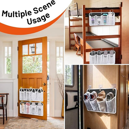 RV Shoe Storage for Bedside - 4 Pocket Wall Mounted Entryway Shoes Rack, Bed Hanging Pocket Organizer, Bedside Caddy Storage Organizer for Headboards Bunk Beds Dorm Rooms,RV & Camper Essentials