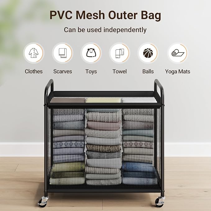 ELYKEN Laundry Hamper 3 Section, 120L Rolling Laundry Sorter with Removable Liner Bag, Laundry Basket with Wheels, Steel Frame with Metal Handle, Clothes Hamper Cart for Laundry Room & Bedroom